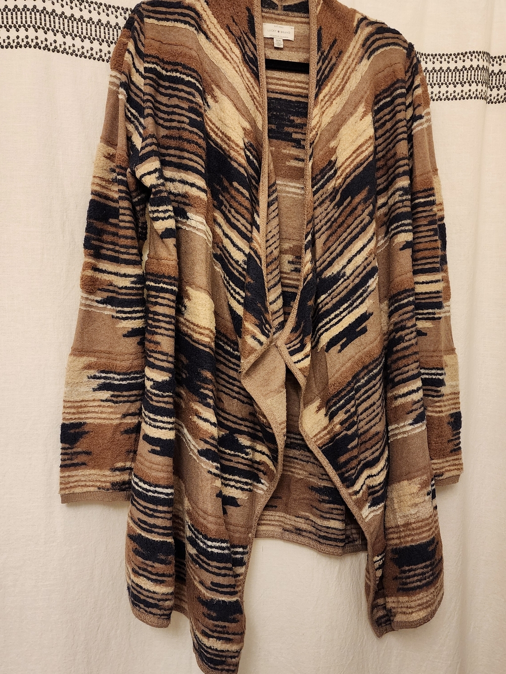 Lucky Brand Patterned Cardigan - Brown Navy Tan Cream